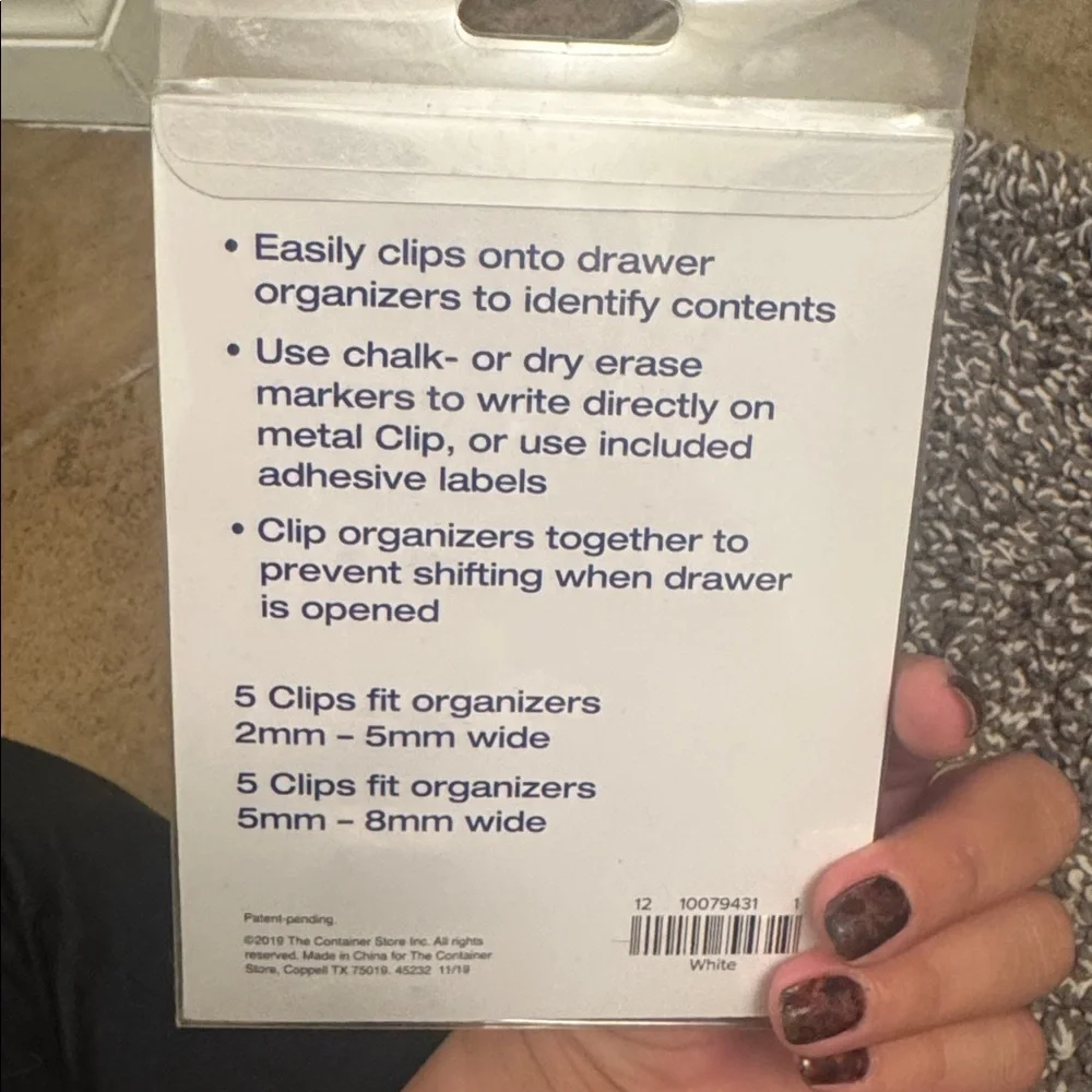 The Container Store White Drawer Organizer Clip Labels s/39